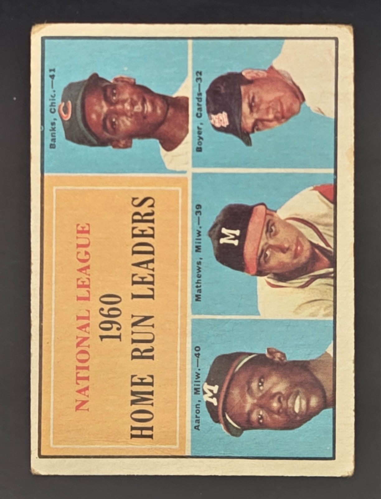 1961 Topps - League Leaders Hank Aaron, Ernie Banks, Eddie Mathews #43 GD/VG