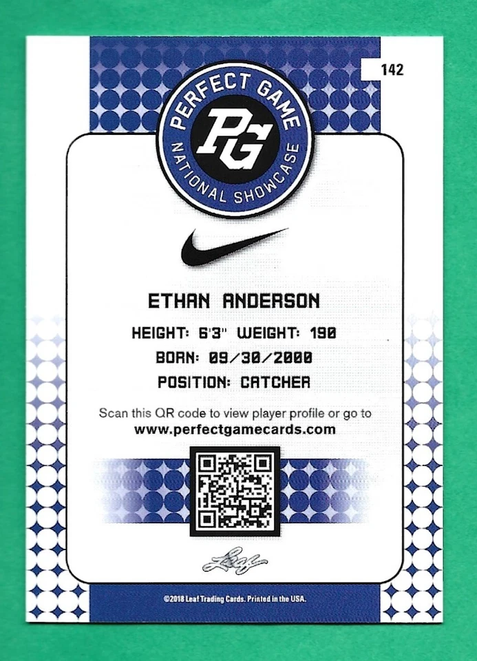 2018 ETHAN ANDERSON Leaf Perfect Game National Showcase #142 Orioles 2nd rd pick - Image 2 of 2