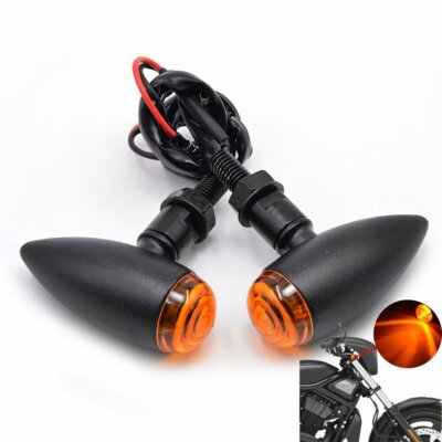 Paar E-Geprüft Halogen Motorrad Blinker Amer Universal Roller Schwarz 12V M10