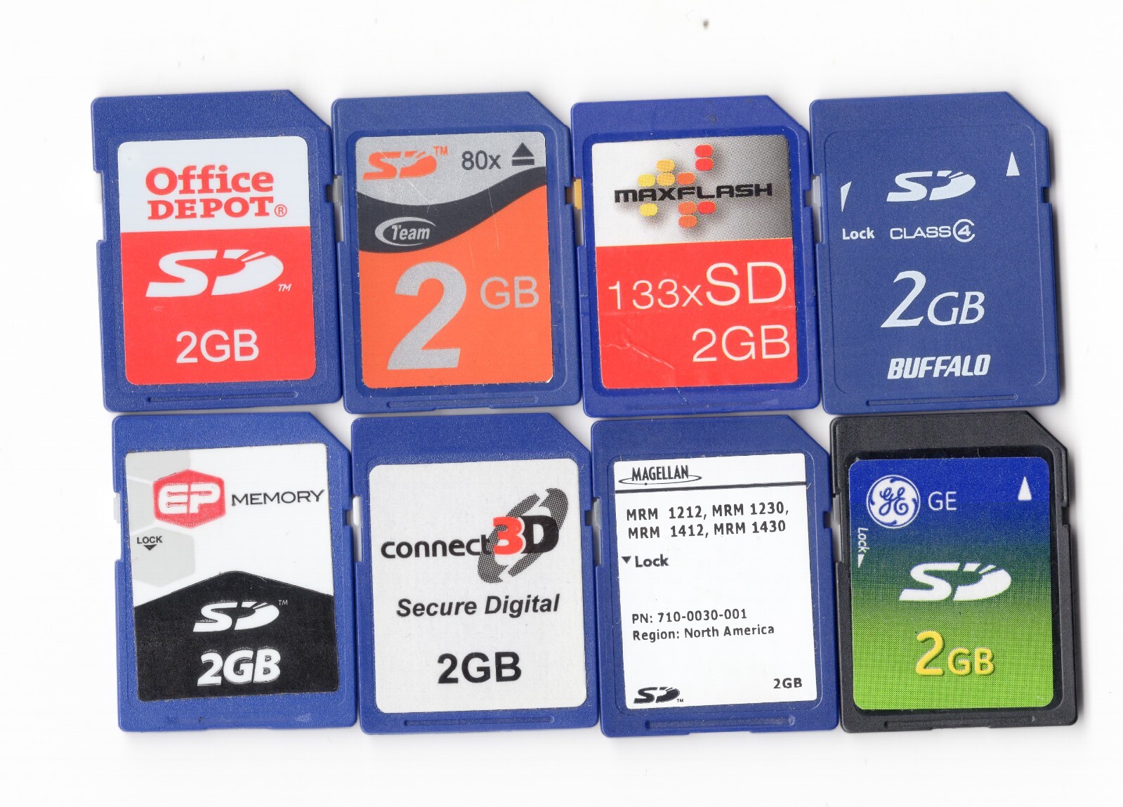 Lot Of 8x Miscellaneous Brands 2GB SD Camera Memory Cards