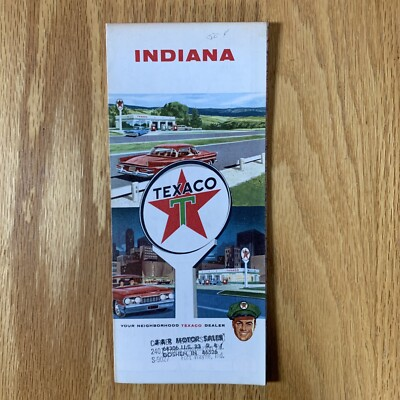 #ad Texaco Map Indiana Indianapolis Fort Wayne Goshen 1960 Gas and Oil Folding $8.85
