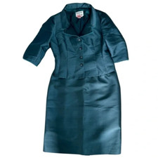 GORGEOUS Vintage Rickie Freeman For Teri Jon Silk Wool Blue Skirt Suit Set Sz 12