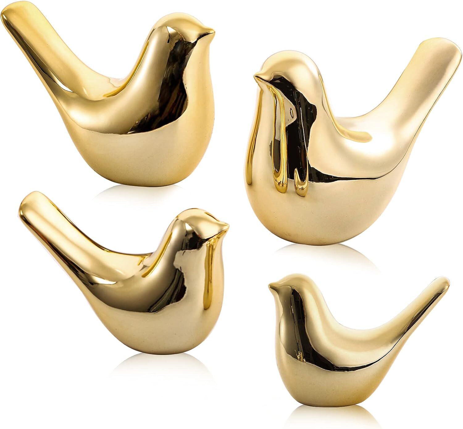 ZOOFOX Set of 4 Gold Ceramic Bird Figurines for Home Decor