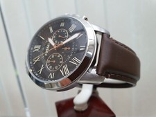 New FOSSIL Mens Watch Brown leather Luminous Chrono RRP£189 Gift for Him (F24