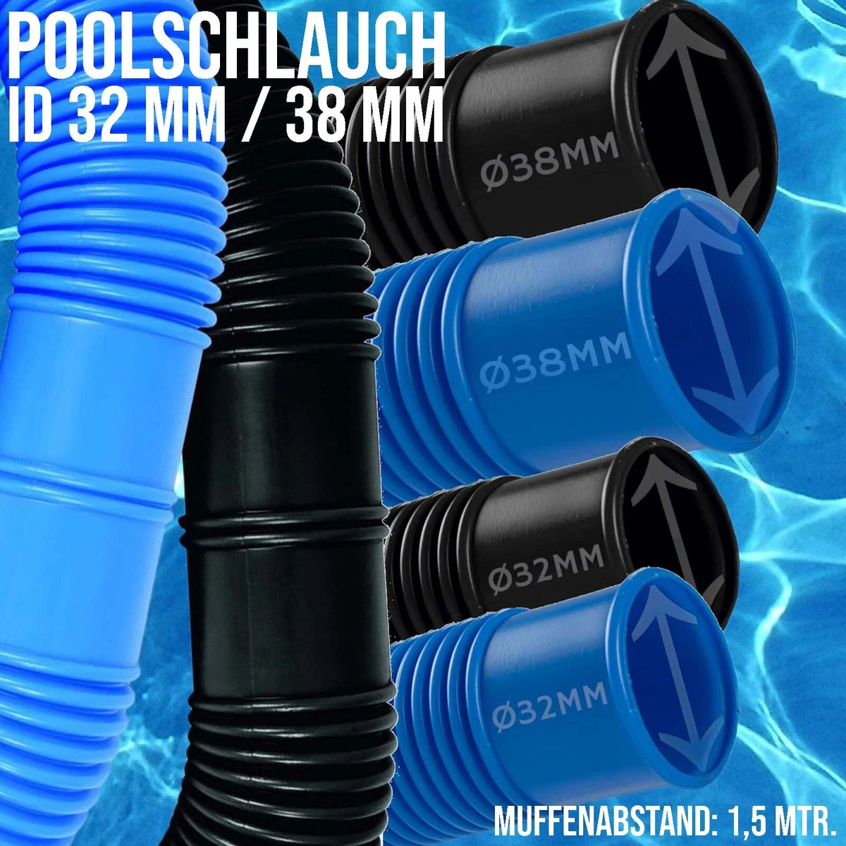 Tubo Piscina Well2wellness Ø32mm 8 Metri Blu - Qualità 190g/m Con Manicotti - Flessibile