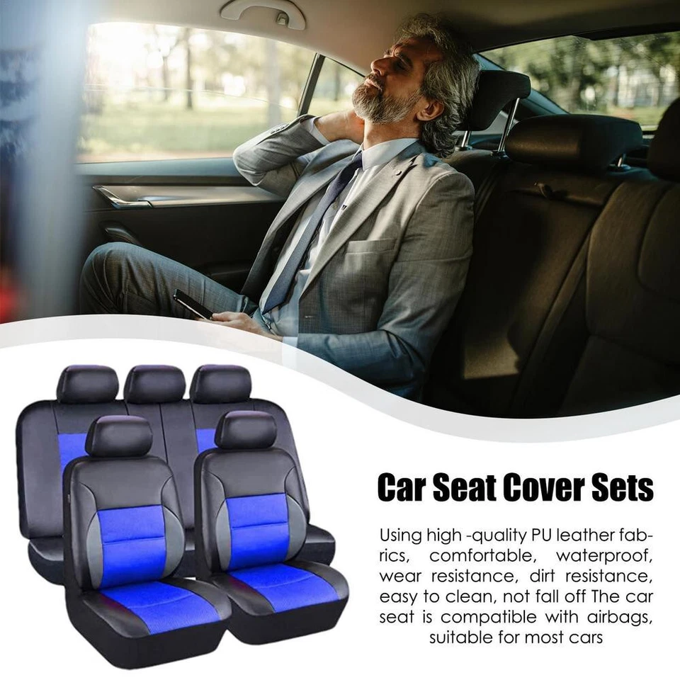 5-Sits Front Rear Car Seat Covers Full Set Cushion Protector Leather Accessories - Image 2 of 4