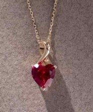 Ciondolo solitario donna rubino rosso creato in laboratorio cuore 4 ct placcato oro giallo 14 carati