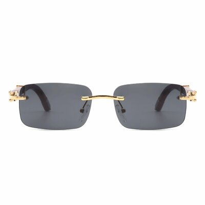 Mens Vintage Luxury Fashion Wood Temple Rimless Rectangle  display picture 1