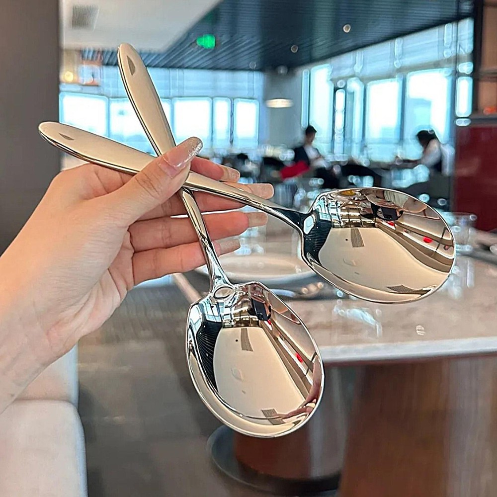 2pcs Stainless Steel Serving Spoon Multifunctional Dinner Server Spoon 8 Inches
