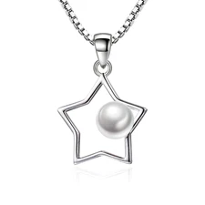 Star with Pearl Pendant Necklace Sterling Silver