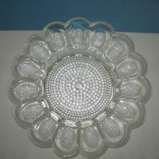 Vintage Indiana Glass Dimpled/Dewdrop Hobnail Deviled Egg Plate Platter