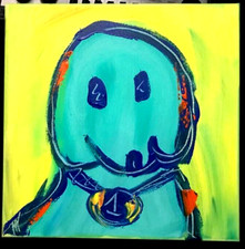 Green Dog   stretched  PAINTING CANVAS ART CONTEMPORARY SIGNED by Kazav 5efyerg4