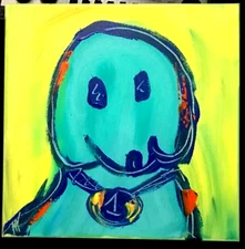 Green Dog # 1. stretched  PAINTING CANVAS ART CONTEMPORARY SIGNED RTefHefRT