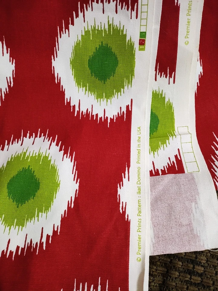Ikat Domino Fabric Made In USA Premier Prints Pattern 108x56" Red Christmas 4yds - Image 2 of 4