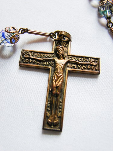 Vintage Antique Rosary Iris Glass Beads 12k GF Center Piece Fernand Py Crucifix - Picture 2 of 12