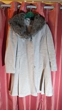 Kaliko Faux Fur Collar Coat Size 20 Dark Beige With Pure Cashmere Content