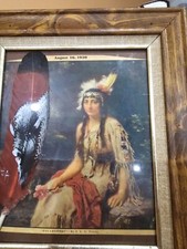 Hand Painted Large FEATHER with BUFFALO HEAD PORTRAIT Artist Signed LA Framed
