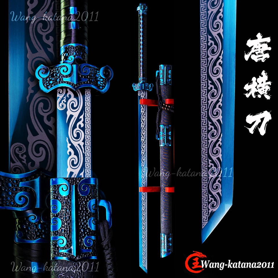 Espada Ninja Azul Funcional Afilada Recta Japonesa Katana Espada 1095 Acero Foto 2 de 4