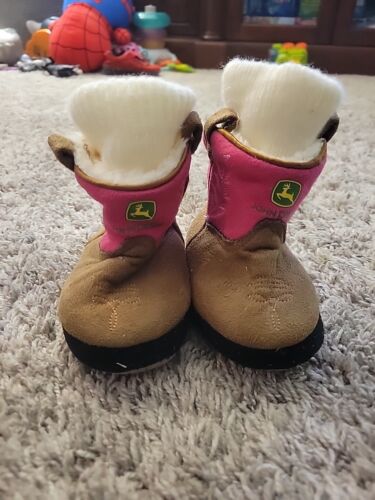 Pink John Deere Soft Baby Cowboy Boots Slippers Infant Size 6-12 Months NWT