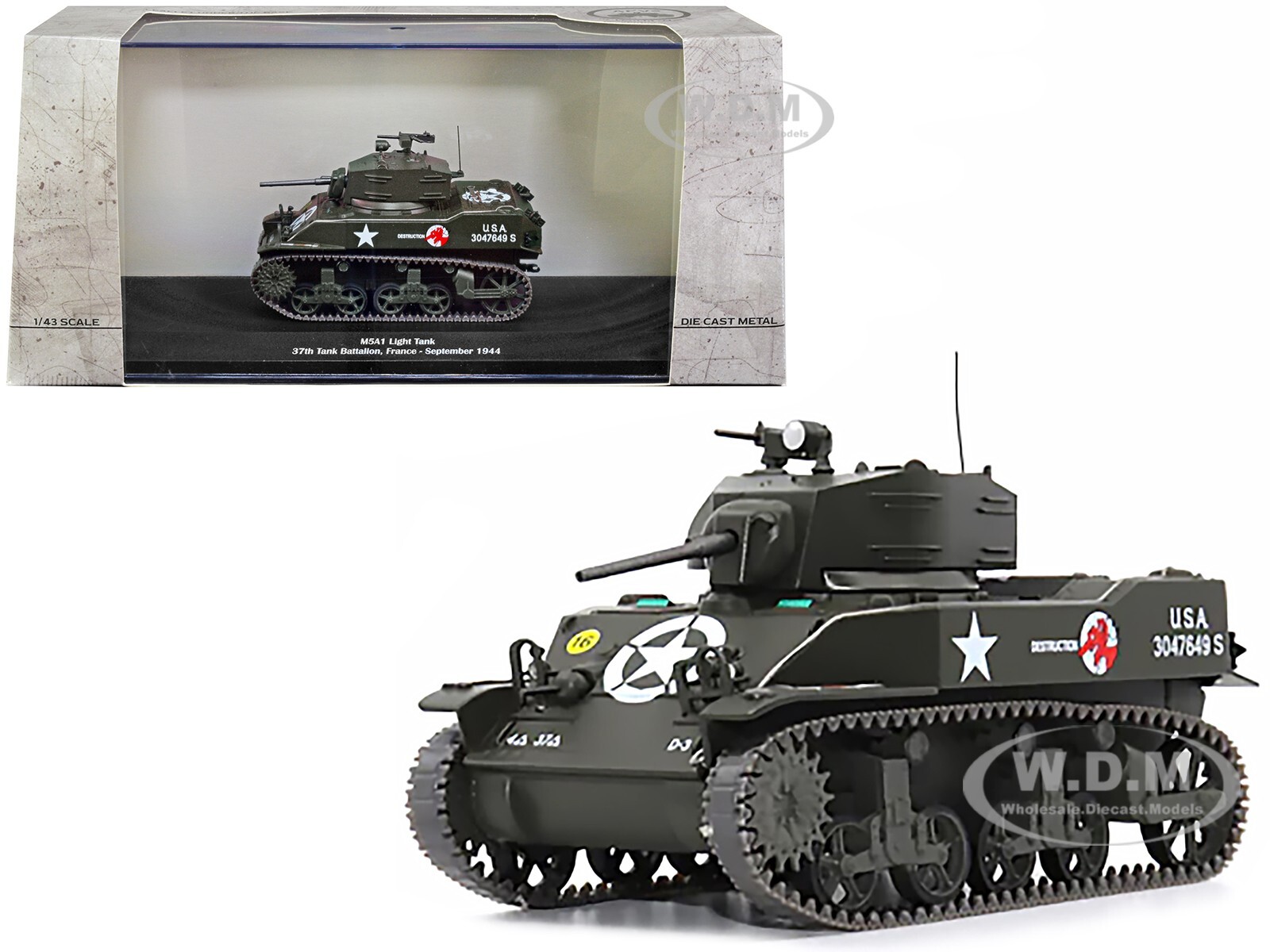 ЛЕГКИЙ ТАНК M5A1 #16 УНИЧТОЖЕНИЕ США 1/43, ИЗГОТОВЛЕННЫЙ НА ЗАКАЗ БРОНЕТРАНСПОРТЕРАМИ ВРЕМЕН ВТОРОЙ МИРОВОЙ ВОЙНЫ 23172-44