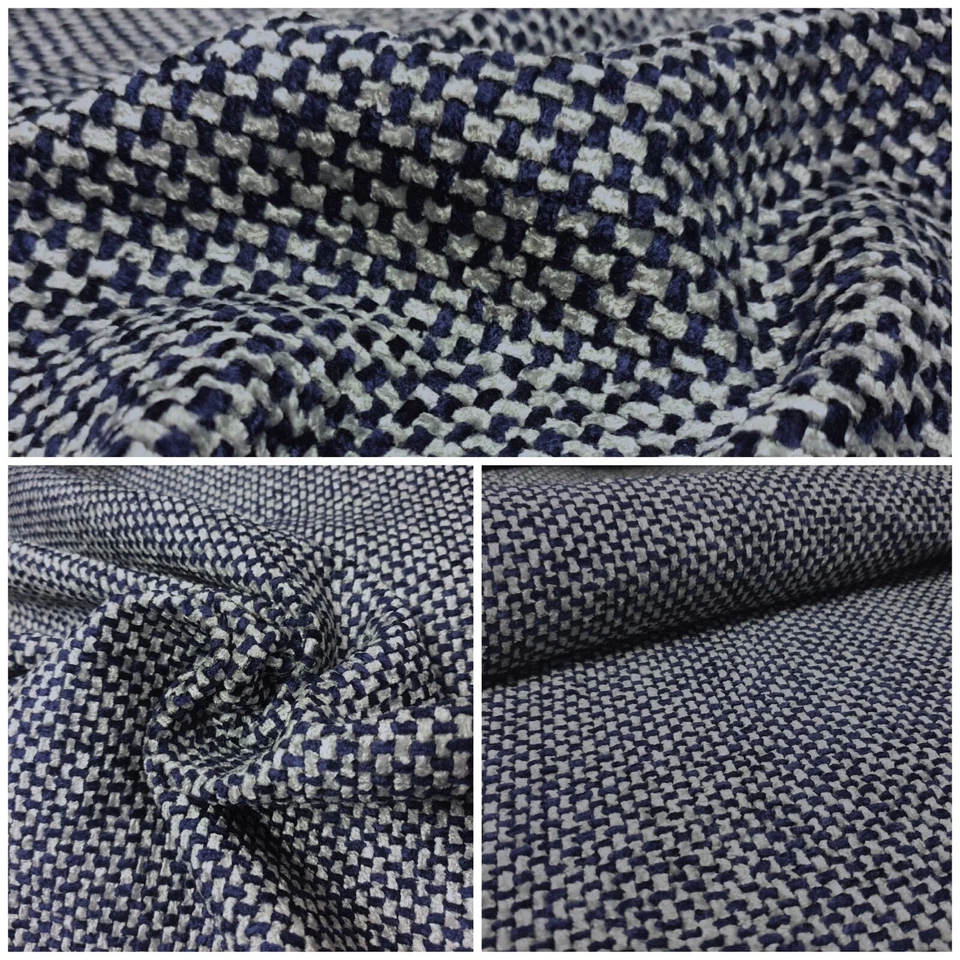 Möbelstoff Polsterstoff Chenille Deko Stoff Flechtstruktur weich Blau Grau