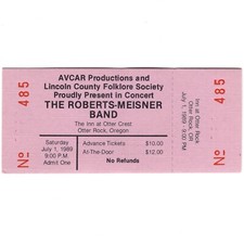 ROBERTS-MEISNER BAND Concert Ticket Stub OTTER ROCK OR 5/27/88 EAGLES POCO Rare