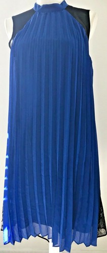 Thalia Sodi Womens Pleated Shift Dress Royal Blue Black Lace Inserts Size M - Bild 2 von 7