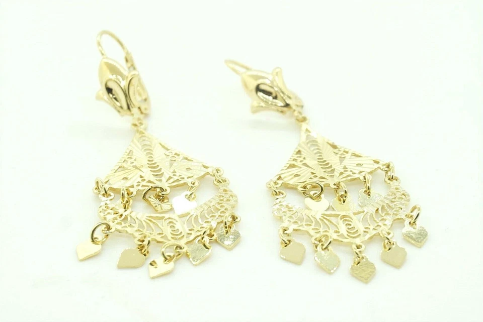  14k Yellow Gold Diamond Dangle Drop Earrings Gemstone Gift for Her 2.65 - Image 3 of 4