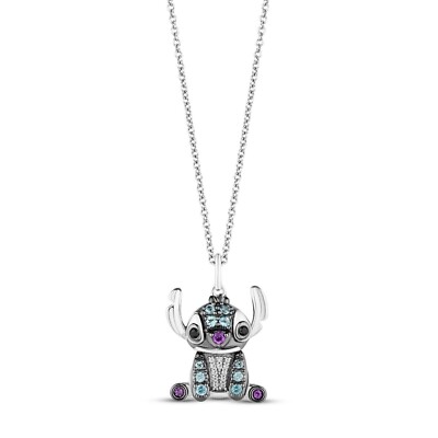 925 Sterling Silver Lilo & Stitch London Simulated Topaz Amethyst Pendant Chain
