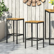 Morden Acacia Wood Bar Stool with Footrest Height Stool Set of 2