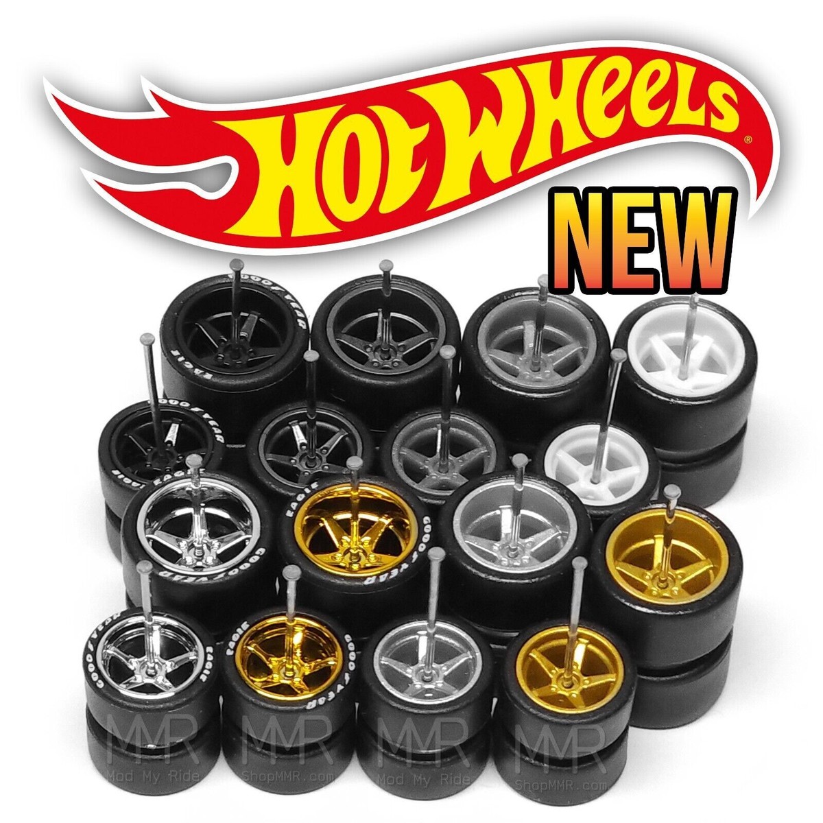 1/64 Scale 5 SPOKE v7 Staggered Real Rider Wheels Rims Tire Set