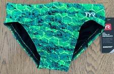 TYR Boy's Youth Kids 24 MEDIUM Green Swim Suit Racer Brief Speedo Type AGON New