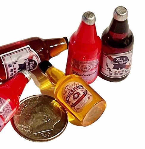 Barbi Dollhouse Miniature Drinks Mini Beer Bottles Alcohol Liquor Lot 👻🧲 6pc - Picture 3 of 12