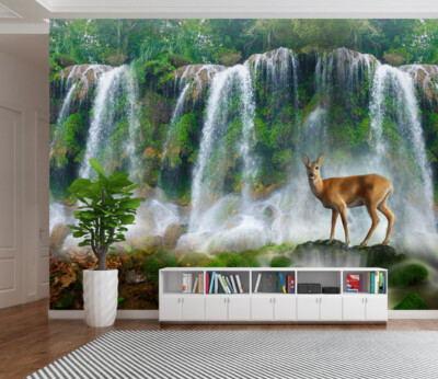 3D Waterfall Forest ZHU7429 Wallpaper Wall Mural Removable Self ...