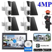 4MP Wireless Home Security Camera System 10CH Solar Wifi 10'' Monitor NVR+500GB