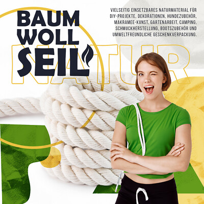 Baumwollseil Makrameegarn bis 200m 6mm - 20mm Tau Garn Naturseil Baumwollkordel