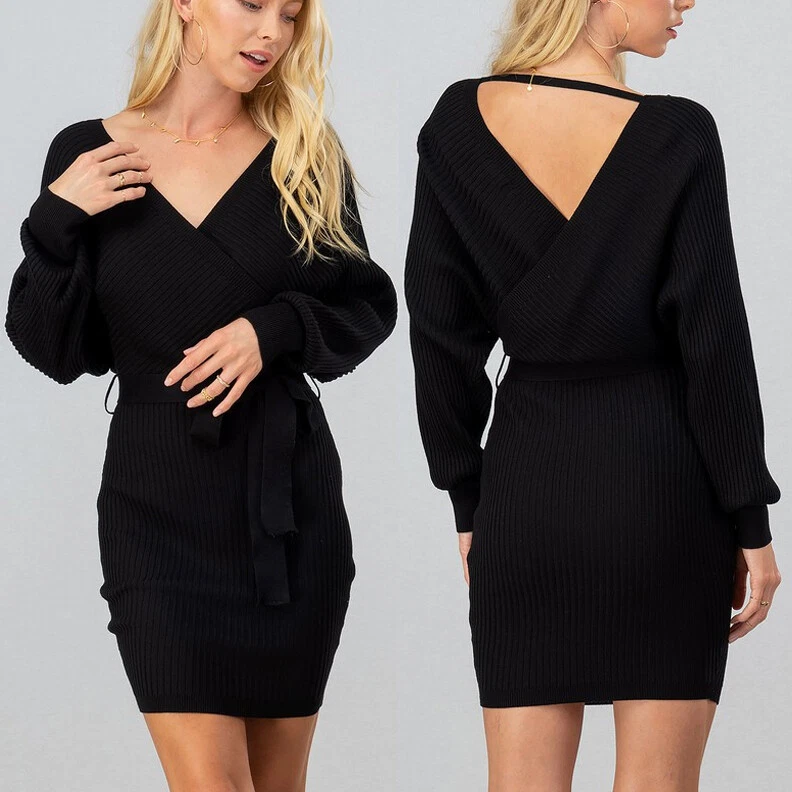 Sexy black sweater best sale dress