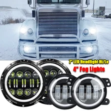 7" LED Headlamp Headlights & 4'' Fog Lights for Freightliner Coronado 2001-2016