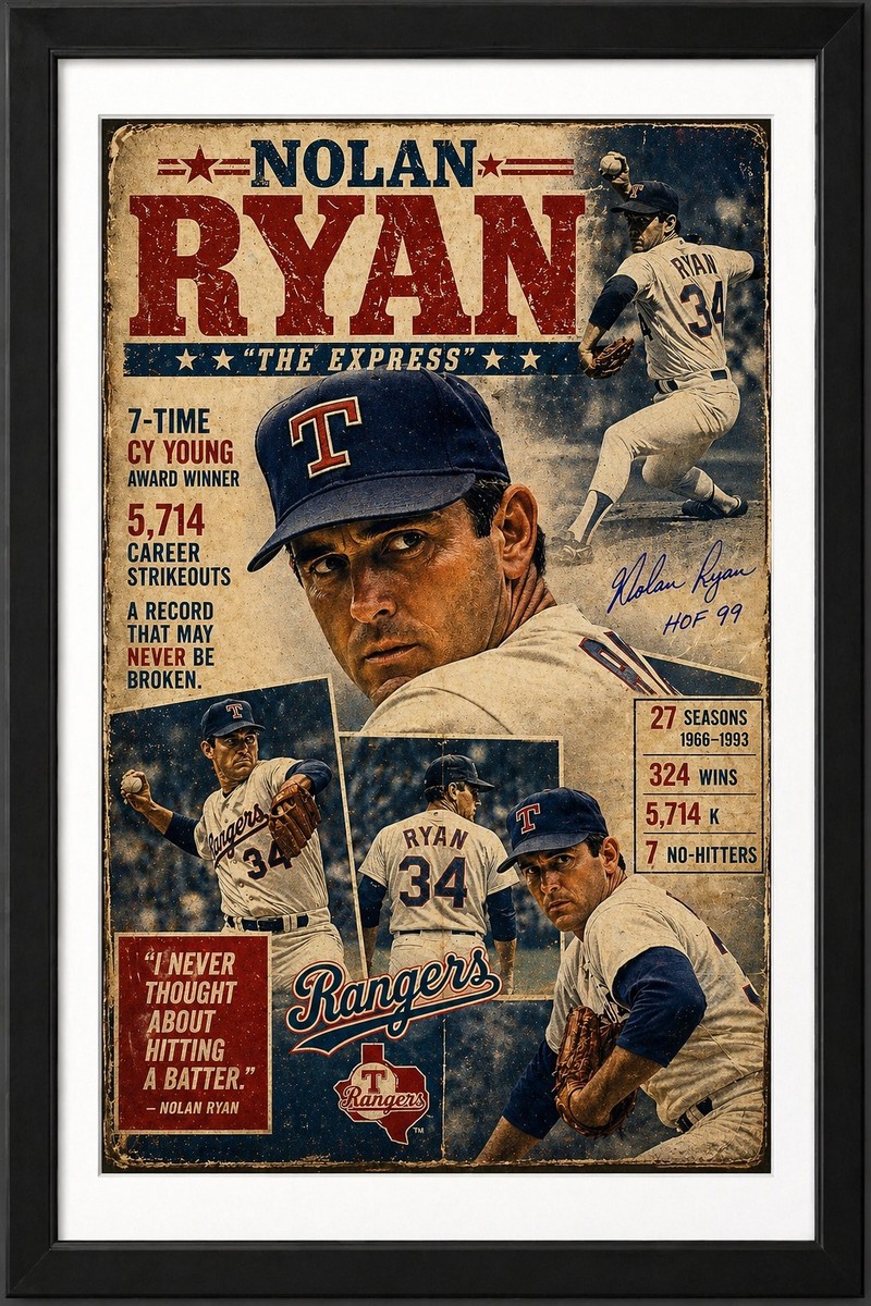 Nolan Ryan Framed 13x19 Baseball Sports Poster Memorabilia Texas