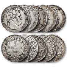 Lot 10 &Eacute;cus 5 Francs Louis-Philippe - Frankreich Silber 900&permil; M&uuml;nze