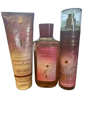 Bath & Body Works Strawberry Snowflakes Body Mist Shower Gel & Cream Set of 3