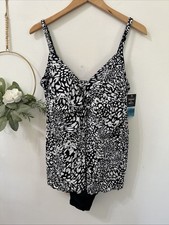 Swim Solutions Flyaway One Piece Swimsuit Tummy  Thigh Control Womens 16 W NWT