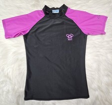 The Realm Womens Swim Shirt Rash Guard Surf Swim Black Fuchsia SZ L 