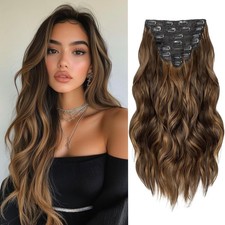 NEW Hair Extensions Clip In 8PCS 20 Inch Wavy Dark Brown Mix Light Brown