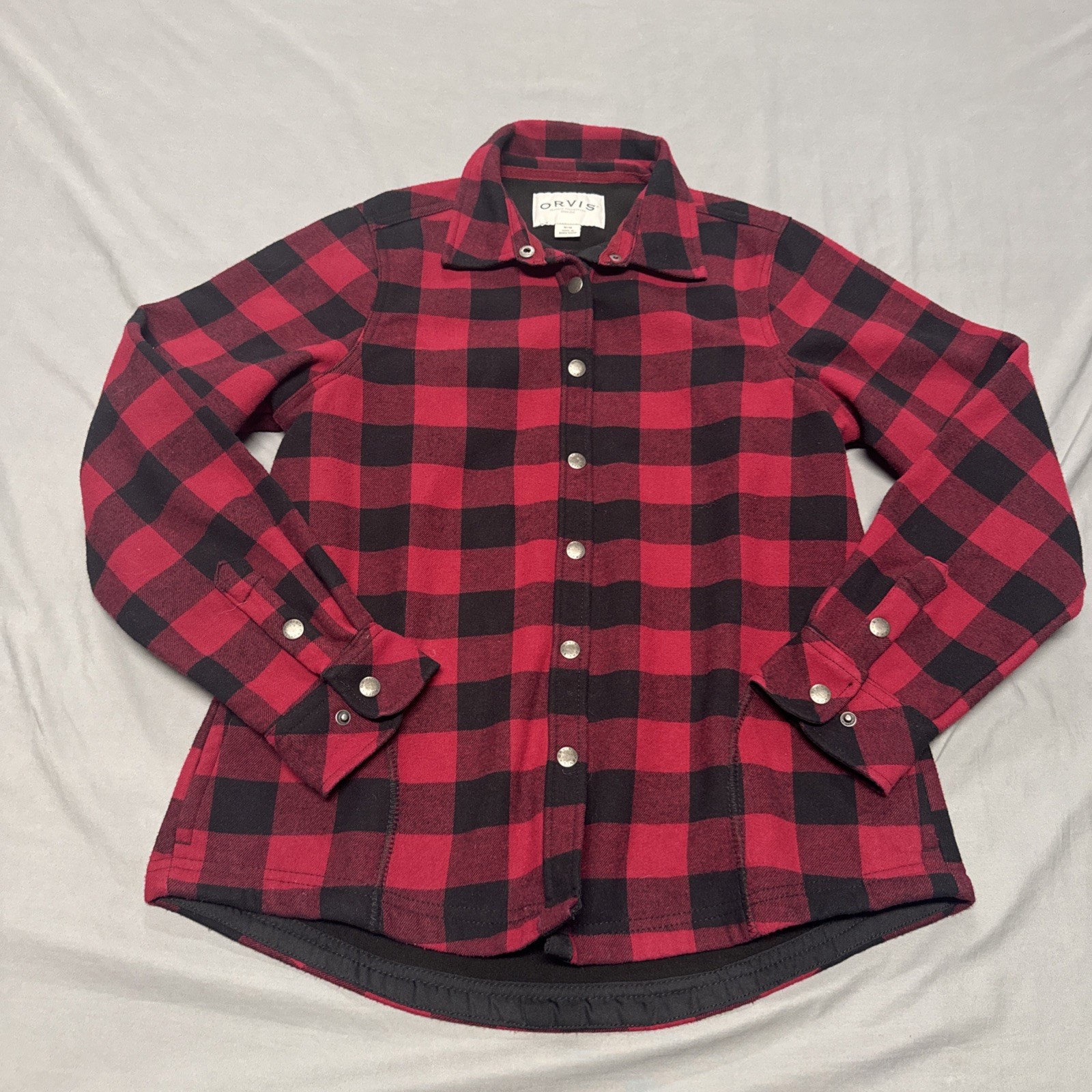 Orvis Fleece Lined Shirt Jacket Women's Size Medium Black & Red Plaid Shacket