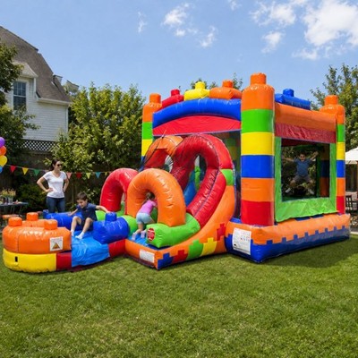 Block Inflatable Bounce House Wet Dry Slide Commercial Blow Up Jump Castle