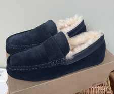 NEW NAVY BLUE SUEDE LEATHER CLARKS KITE WARM SLIPPERS, UK 7G/41