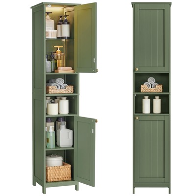 VASAGLE Tall Bathroom Cabinet with Lights, Slim Freestanding Bathroom Storage Ca