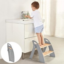 Wooden 2 Step Stool Kids Bathroom Sink Foldable Anti-Slip 2-Step Toilet Potty