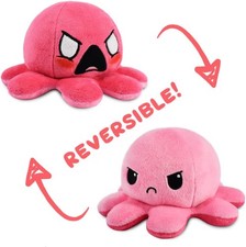TeeTurtle Reversible 4" Octopus Plushie Light Pink (Happy) Dark Pink (Angry)